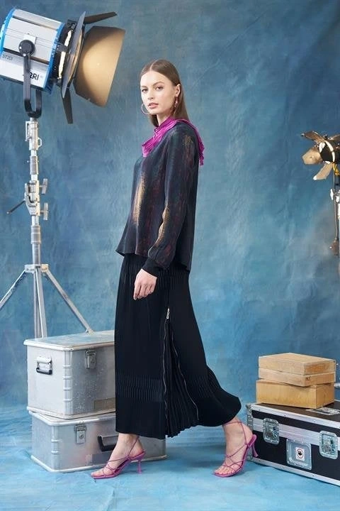 Misswhence Yandan Fermuarlı Pliseli Etek ( KİREMİT-YEŞİL VE ZÜMRÜT İÇİN GEÇERLİ)34903