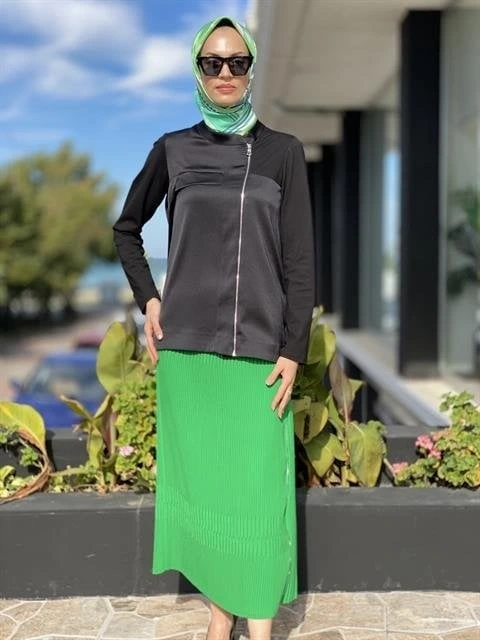 Misswhence Yandan Fermuarlı Pliseli Etek ( KİREMİT-YEŞİL VE ZÜMRÜT İÇİN GEÇERLİ)34903