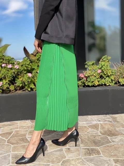 Misswhence Yandan Fermuarlı Pliseli Etek ( KİREMİT-YEŞİL VE ZÜMRÜT İÇİN GEÇERLİ)34903