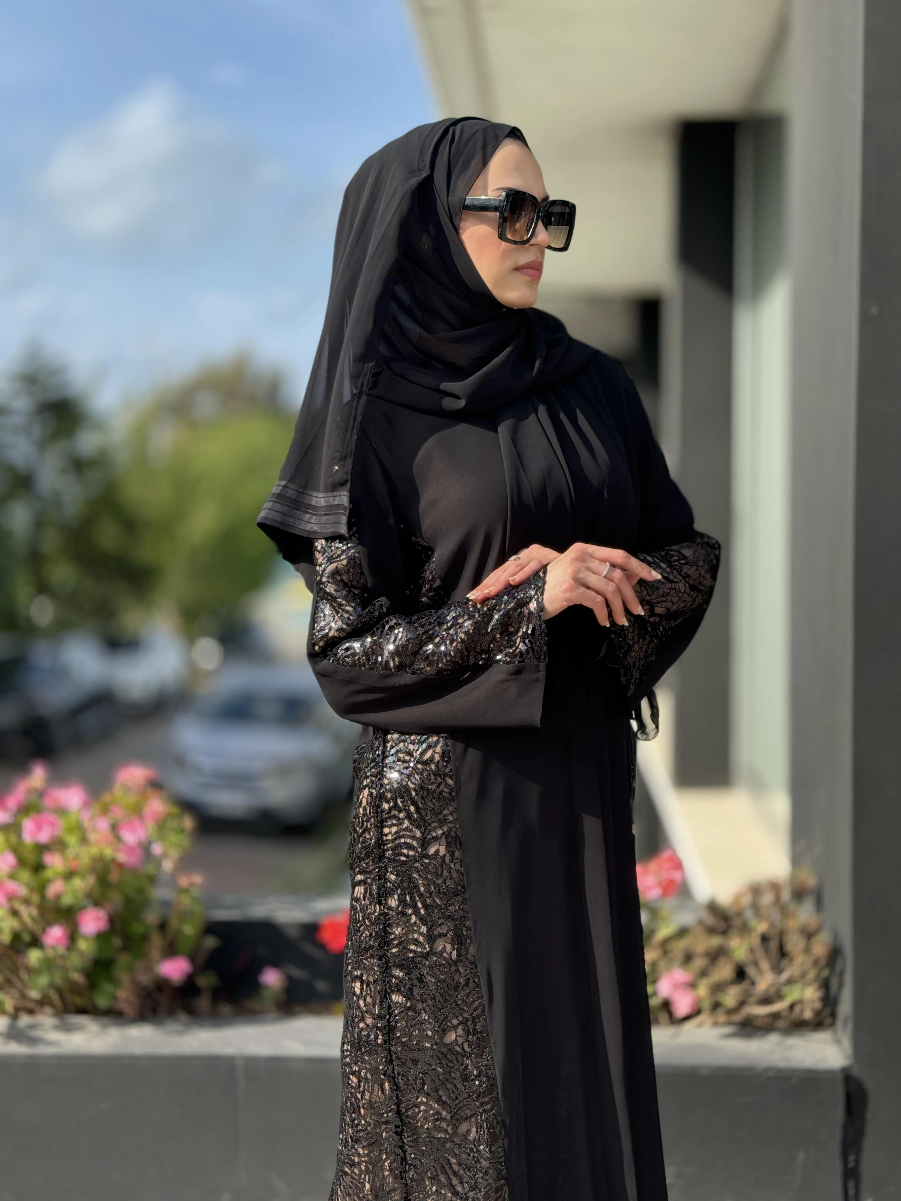 QEFFA Yanları Ve Kolları Dantelli Siyah Ferace / Elbise Q162