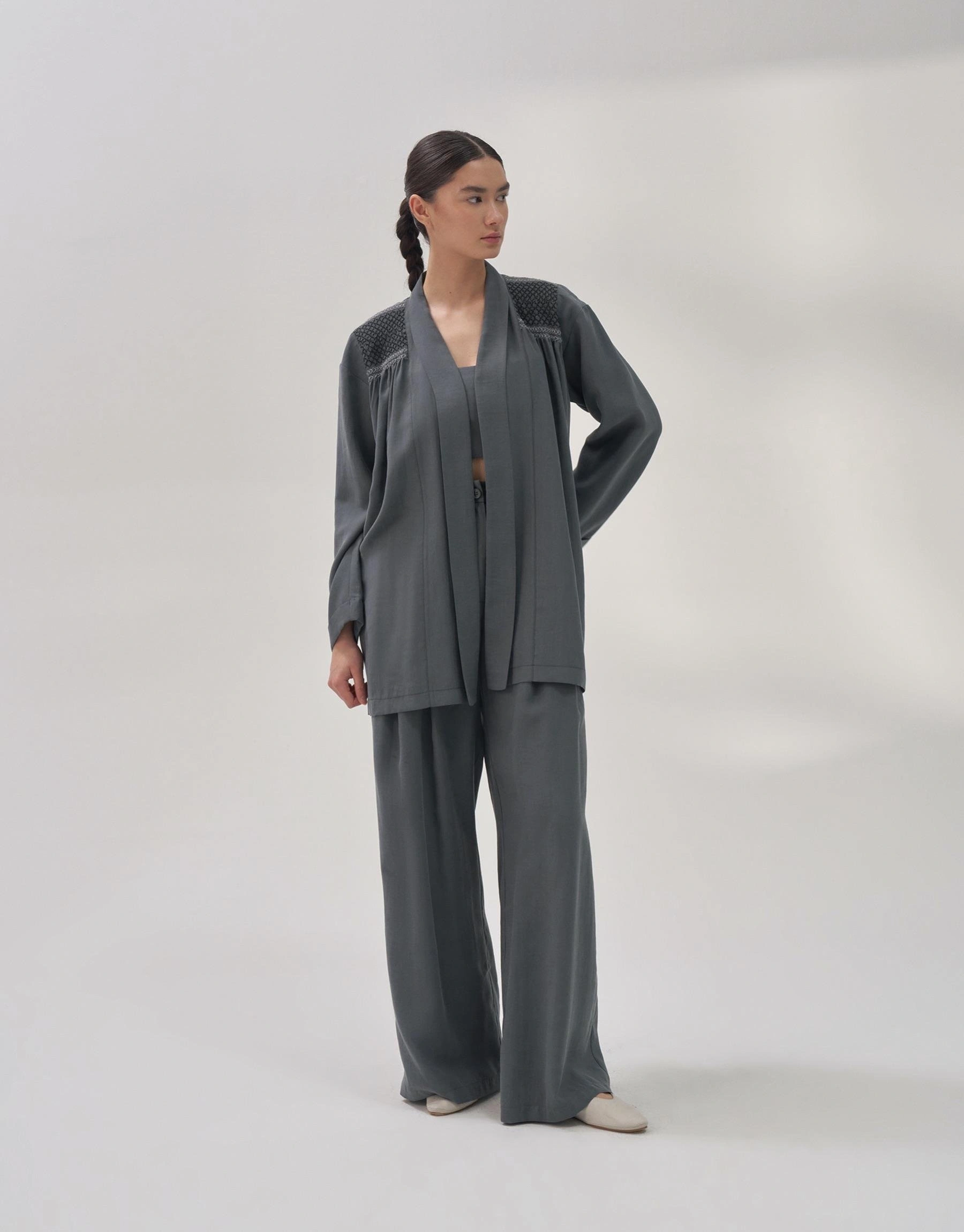 QOOQ Kroşeta Keten Ceket / Kimono 24SS604