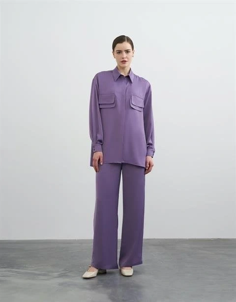 QooQ Saten Bol Paça Lila Pantolon 23SS316