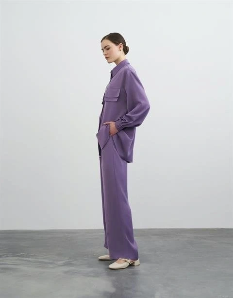 QooQ Saten Bol Paça Lila Pantolon 23SS316