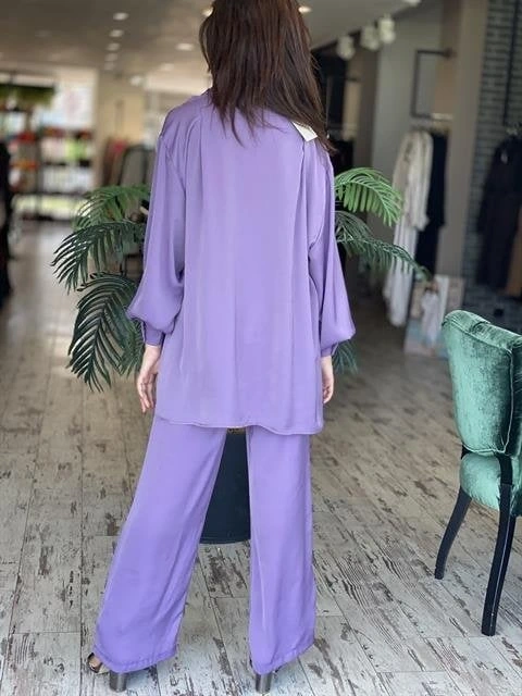 QooQ Saten Bol Paça Lila Pantolon 23SS316