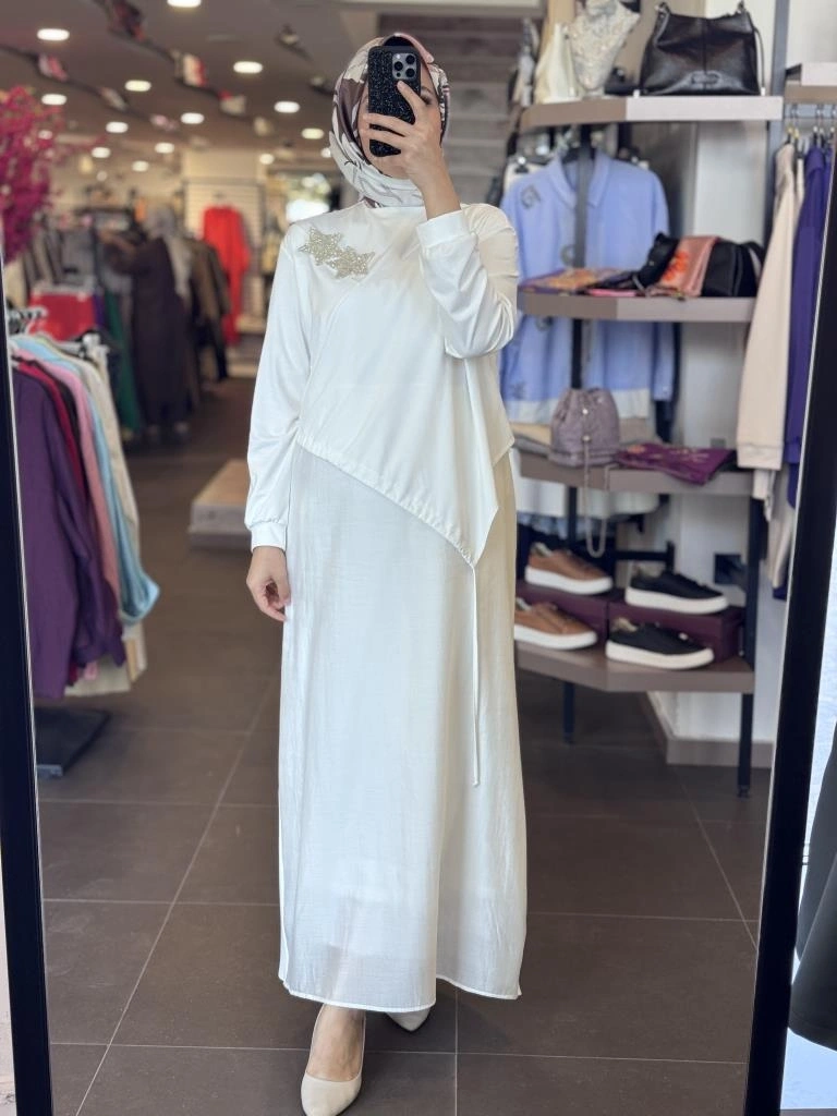 Qupra Broş Detaylı Astarlı Modal Elbise WAB85013