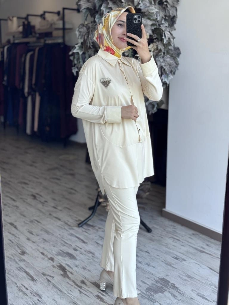 Qupra Çıtçıtlı Modal Poplin Tunik Pantolon Takım WAB82011