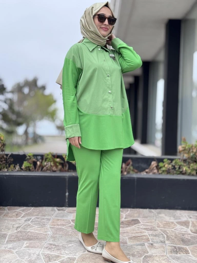 Qupra Çıtçıtlı Modal Poplin Tunik Pantolon Takım WAB82011