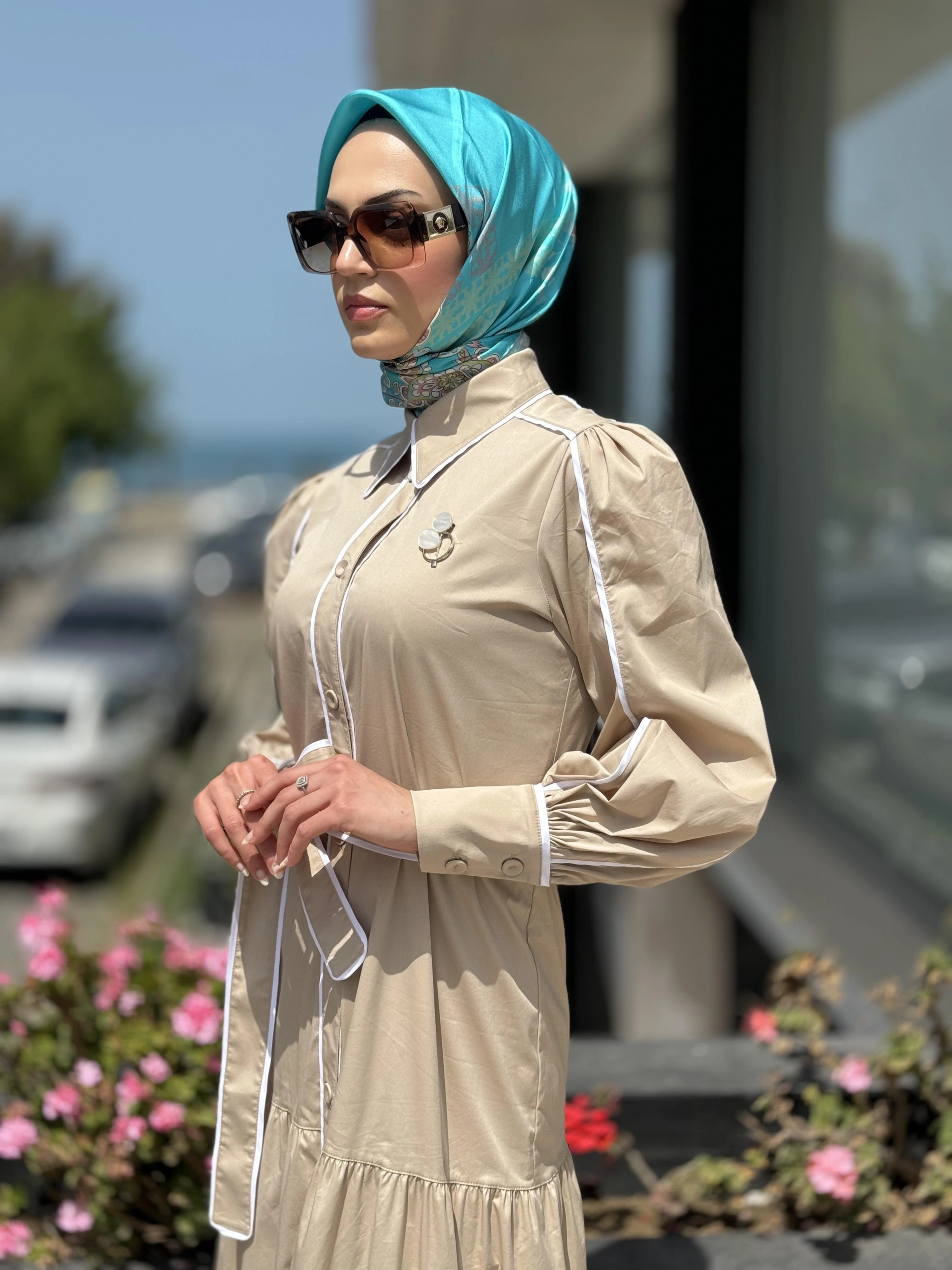 Qupra Düğmeli Kuşaklı Astarlı Poplin Elbise QAY65007