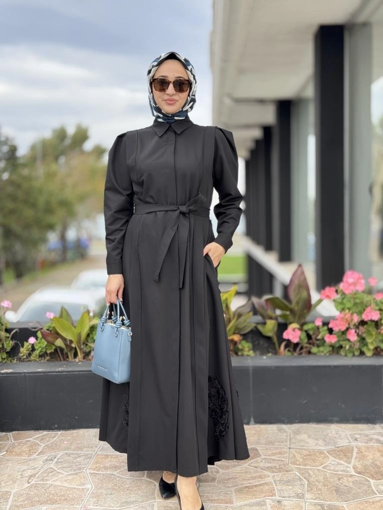 Qupra Etek Ucu Nakış İşlemeli Omuz Detaylı ElbiseWAC95003