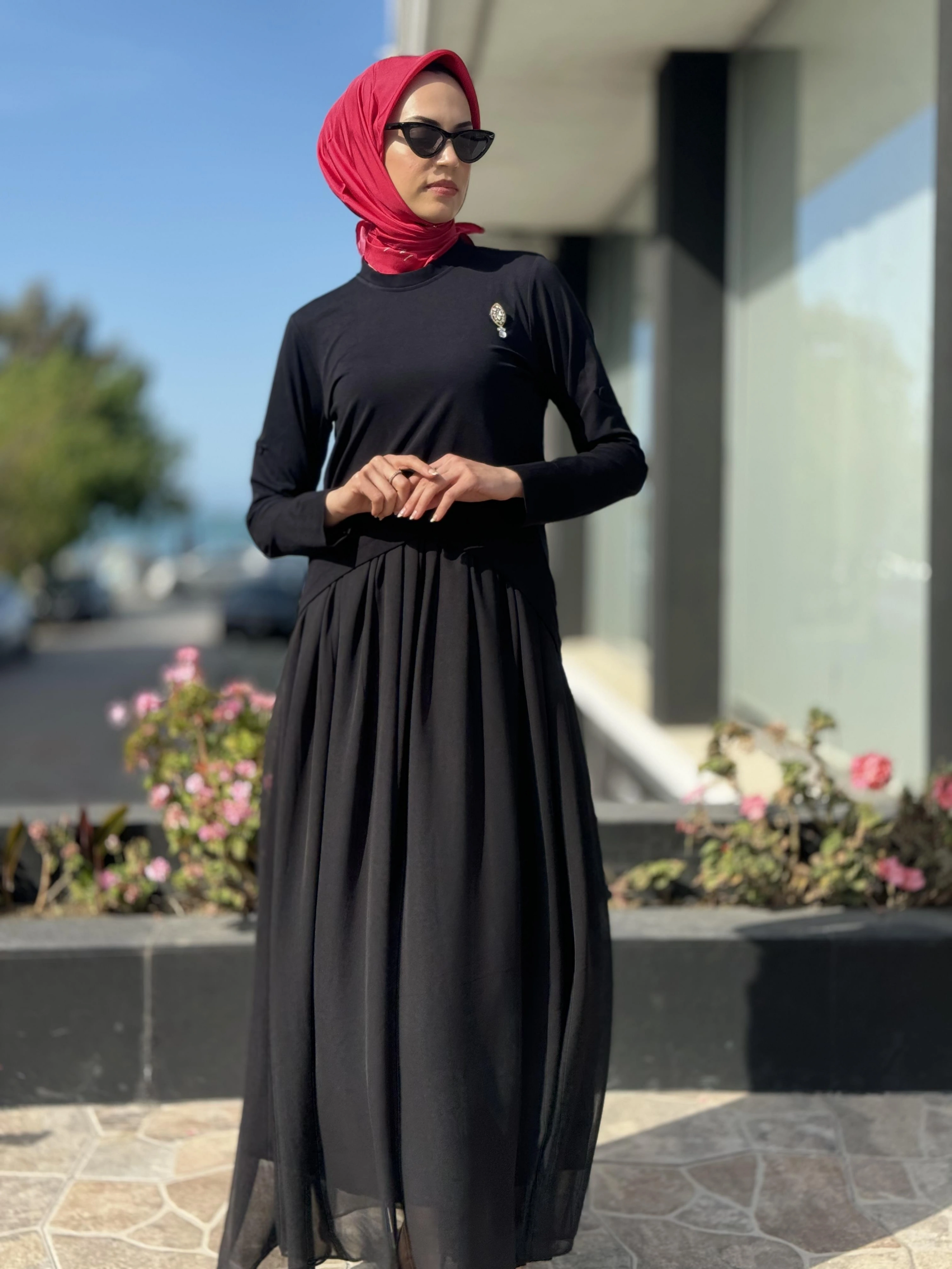 Qupra İçi Şifon Üstü Penye Bolerolu İkili Elbise QAY65019