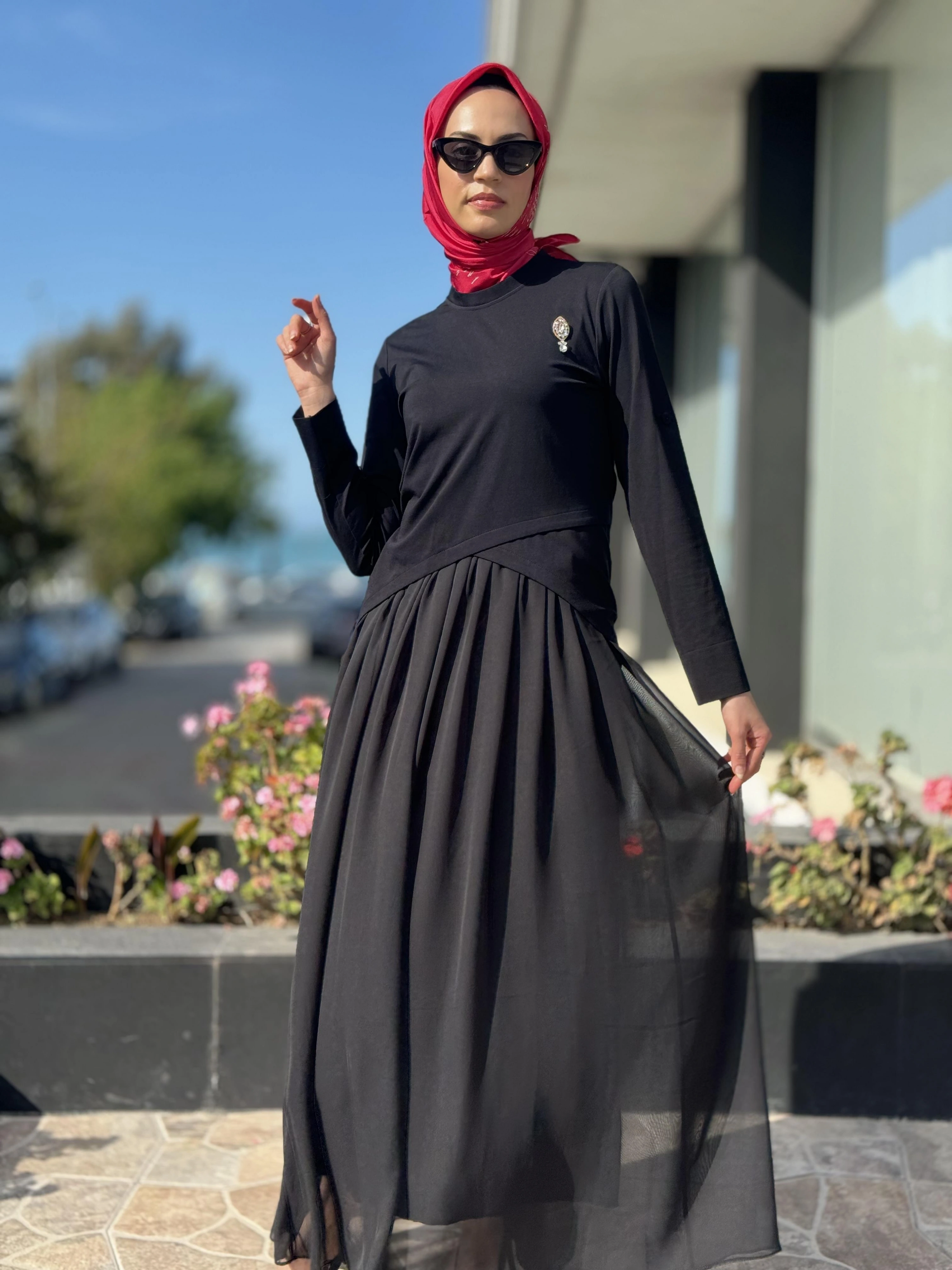 Qupra İçi Şifon Üstü Penye Bolerolu İkili Elbise QAY65019