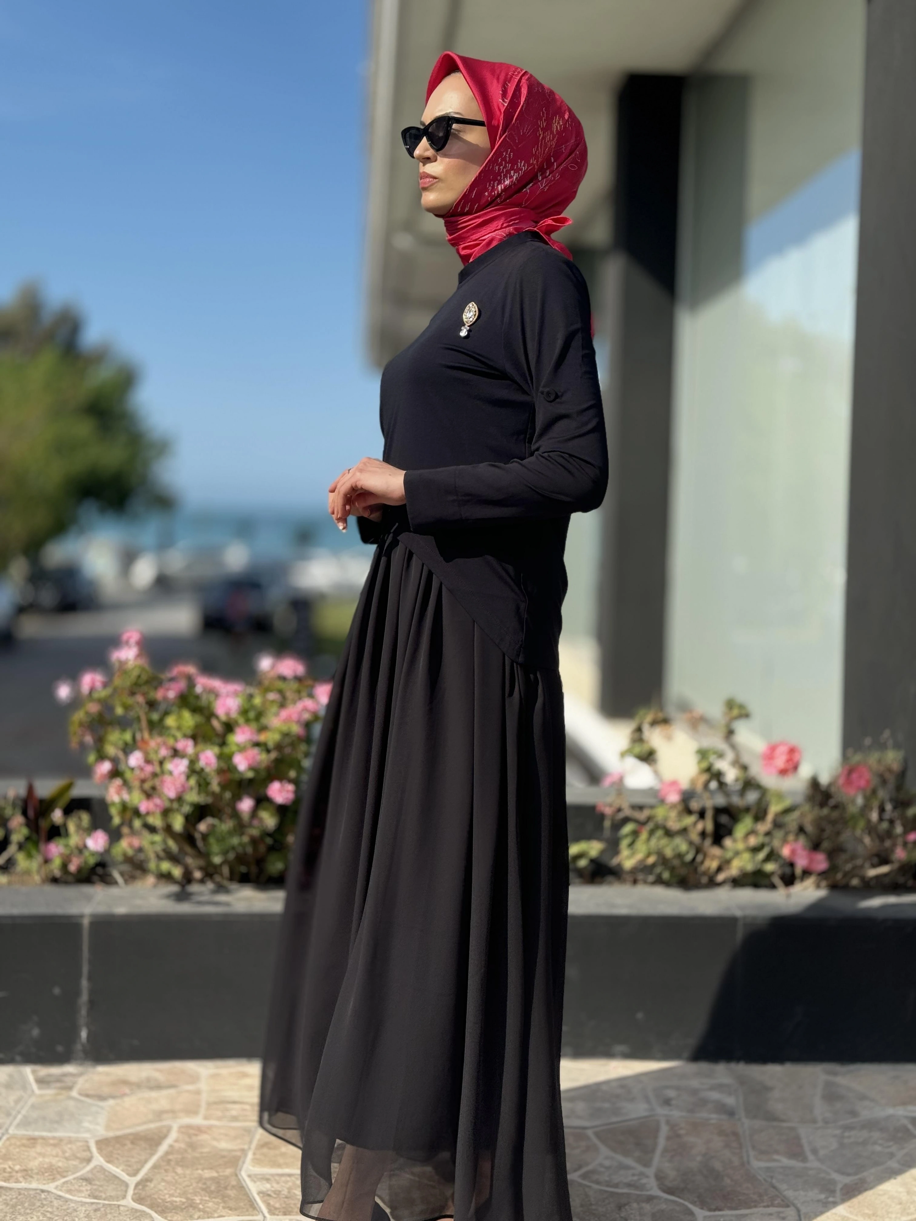 Qupra İçi Şifon Üstü Penye Bolerolu İkili Elbise QAY65019