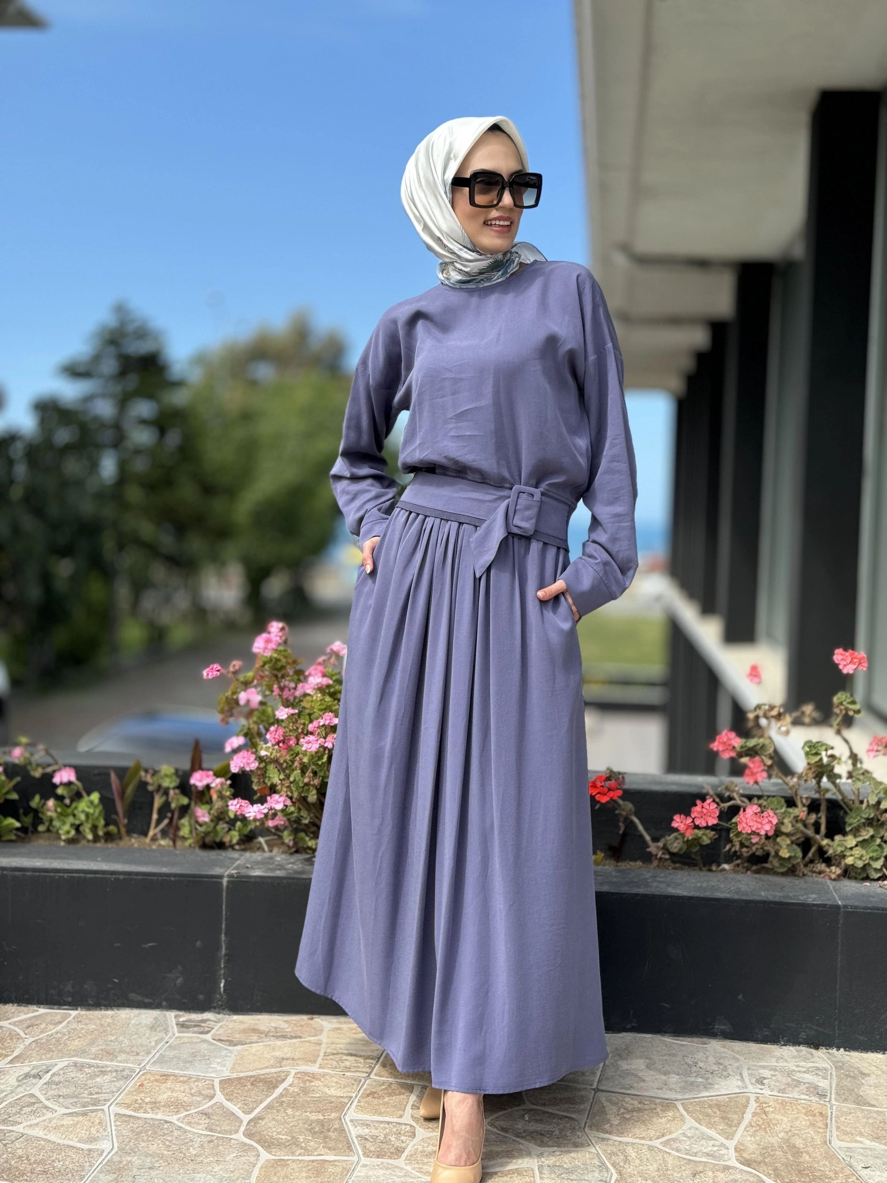 Qupra Kemer Detaylı Bluz Etek Tencel Takım QAY62013