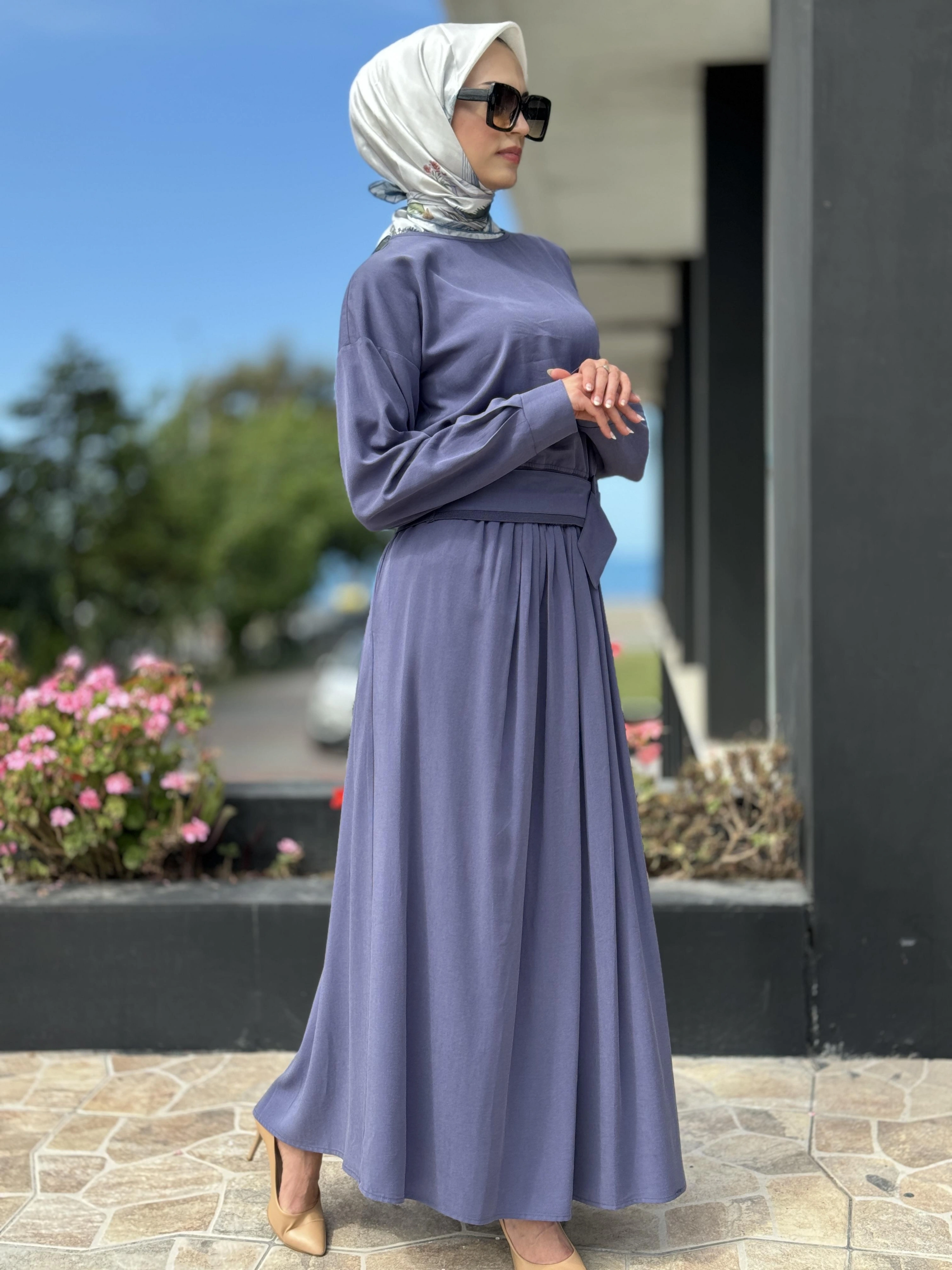 Qupra Kemer Detaylı Bluz Etek Tencel Takım QAY62013