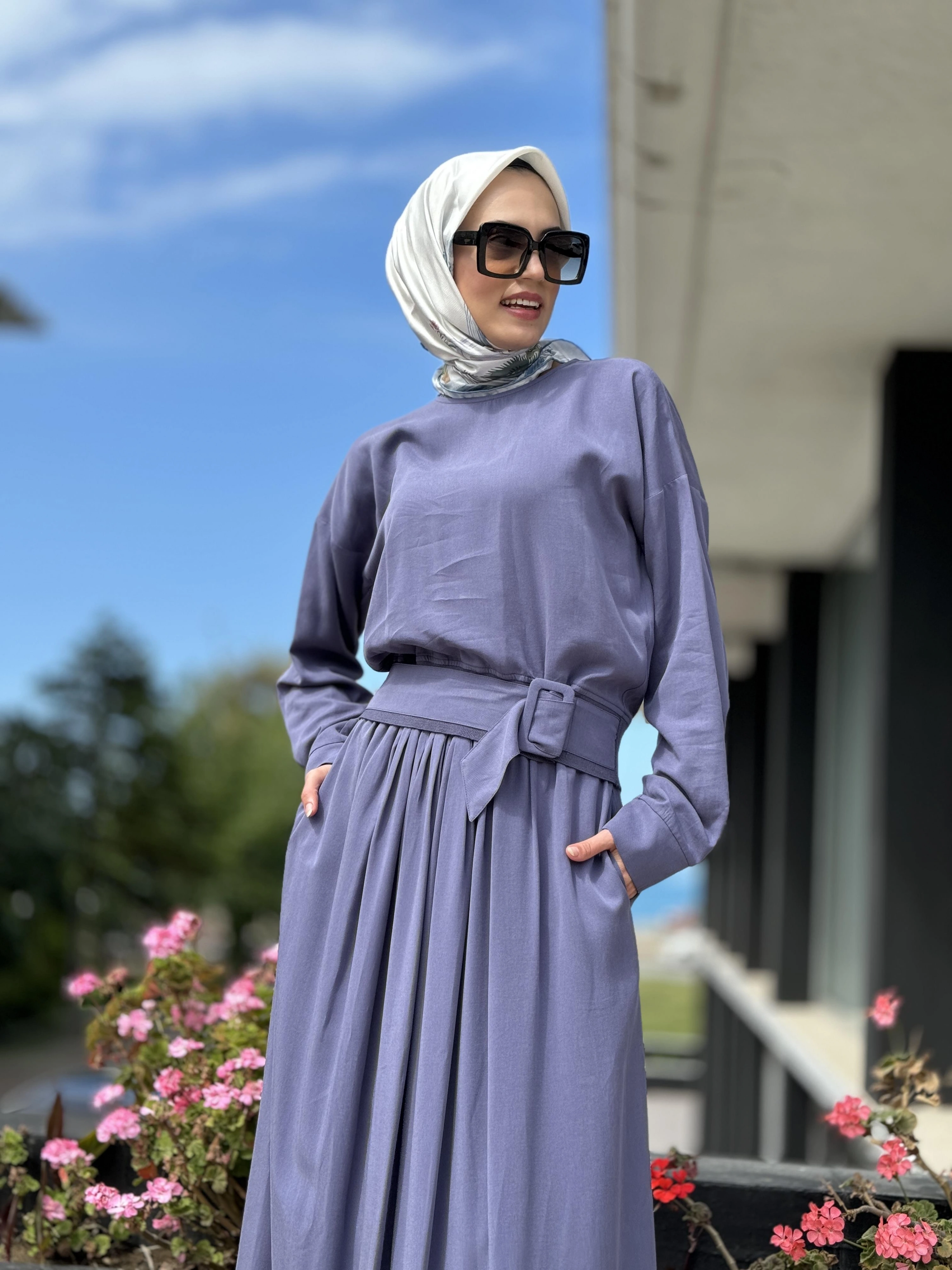 Qupra Kemer Detaylı Bluz Etek Tencel Takım QAY62013