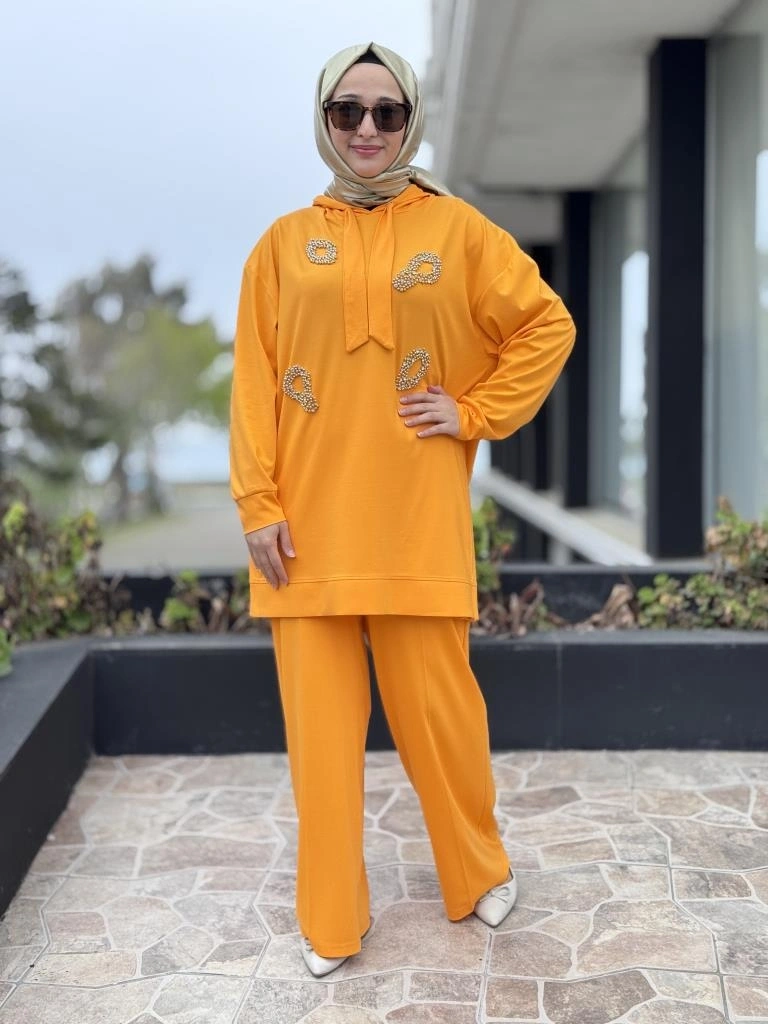 Qupra Önü Kristal Taşlı Tunik Pantolon Takım WAB82119