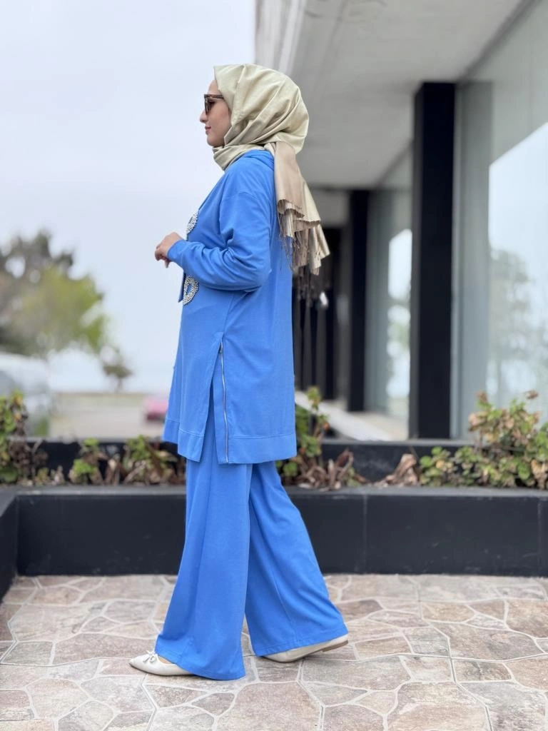 Qupra Önü Kristal Taşlı Tunik Pantolon Takım WAB82119