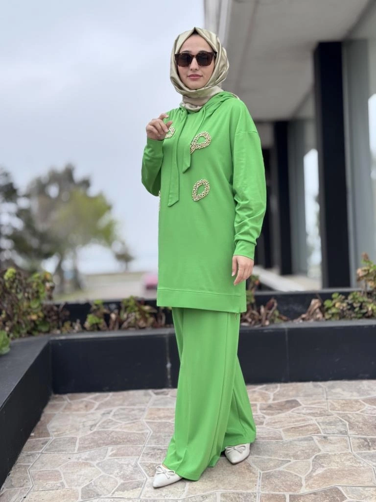 Qupra Önü Kristal Taşlı Tunik Pantolon Takım WAB82119