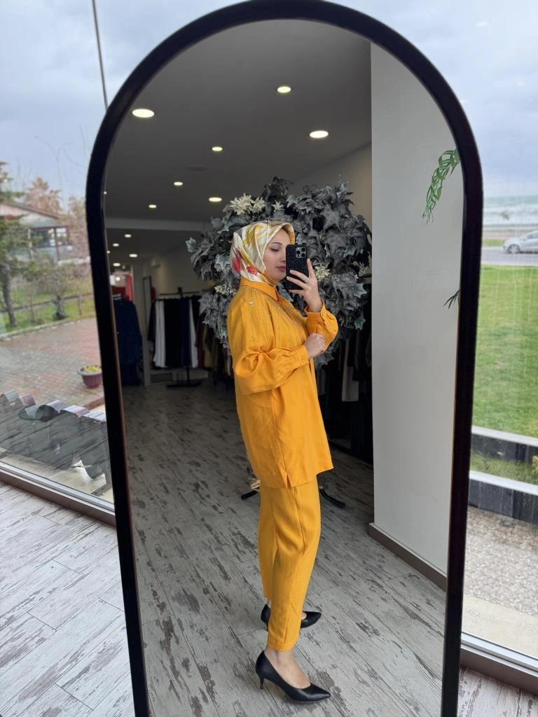 Qupra Taş Detaylı Gömlek Pantolon Takım WAB82029