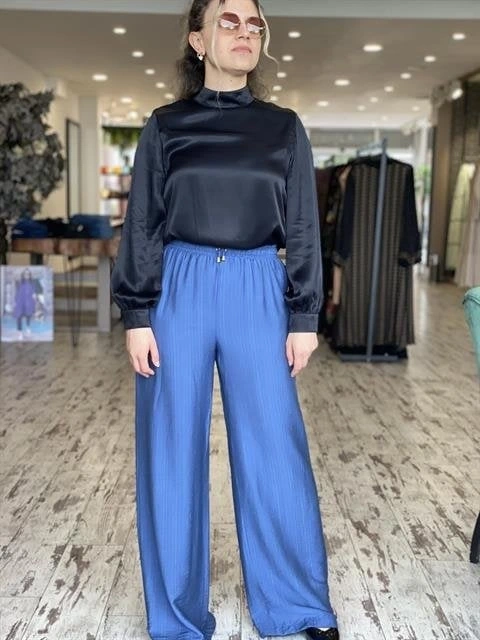 SAİSEİ Beli Lastikli Viscon Cepli Palazzo Pantolon