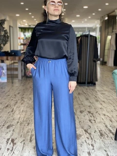 SAİSEİ Beli Lastikli Viscon Cepli Palazzo Pantolon