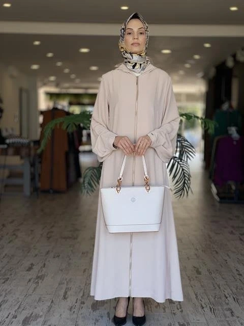 SENNA Andrea Fermuarlı Bej Abaya 4011S23