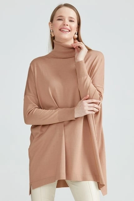 Tığ Triko Balıkçı Yaka Oversize Basic Triko Tunik TNK21135