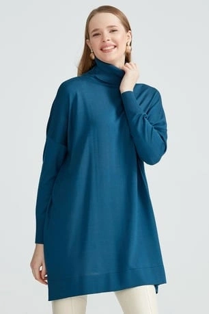 Tığ Triko Balıkçı Yaka Oversize Basic Triko Tunik TNK21135