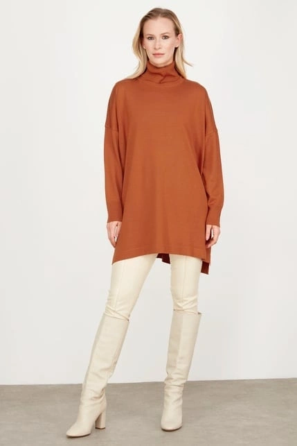 Tığ Triko Balıkçı Yaka Oversize Basic Triko Tunik TNK21135