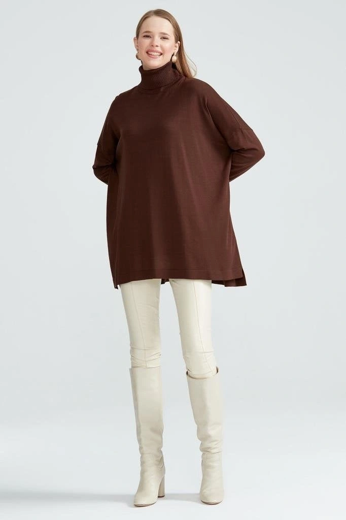 Tığ Triko Balıkçı Yaka Oversize Basic Triko Tunik TNK21135