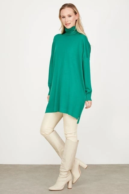 Tığ Triko Balıkçı Yaka Oversize Basic Triko Tunik TNK21135