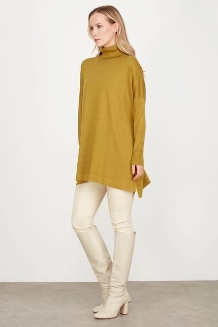 Tığ Triko Balıkçı Yaka Oversize Basic Triko Tunik TNK21135