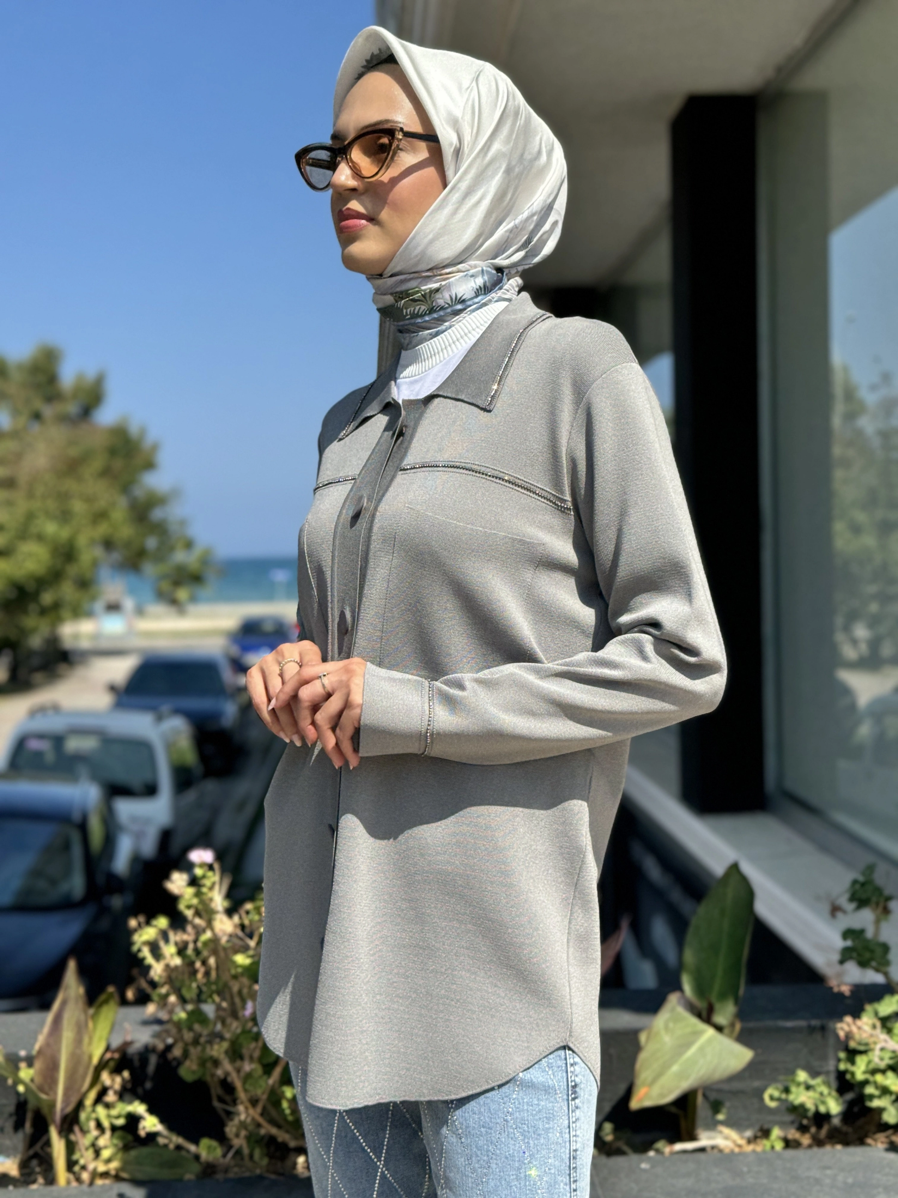 Tığ Triko Cep Detaylı Polo Yakalı Rayon Triko Hırka HRK21562