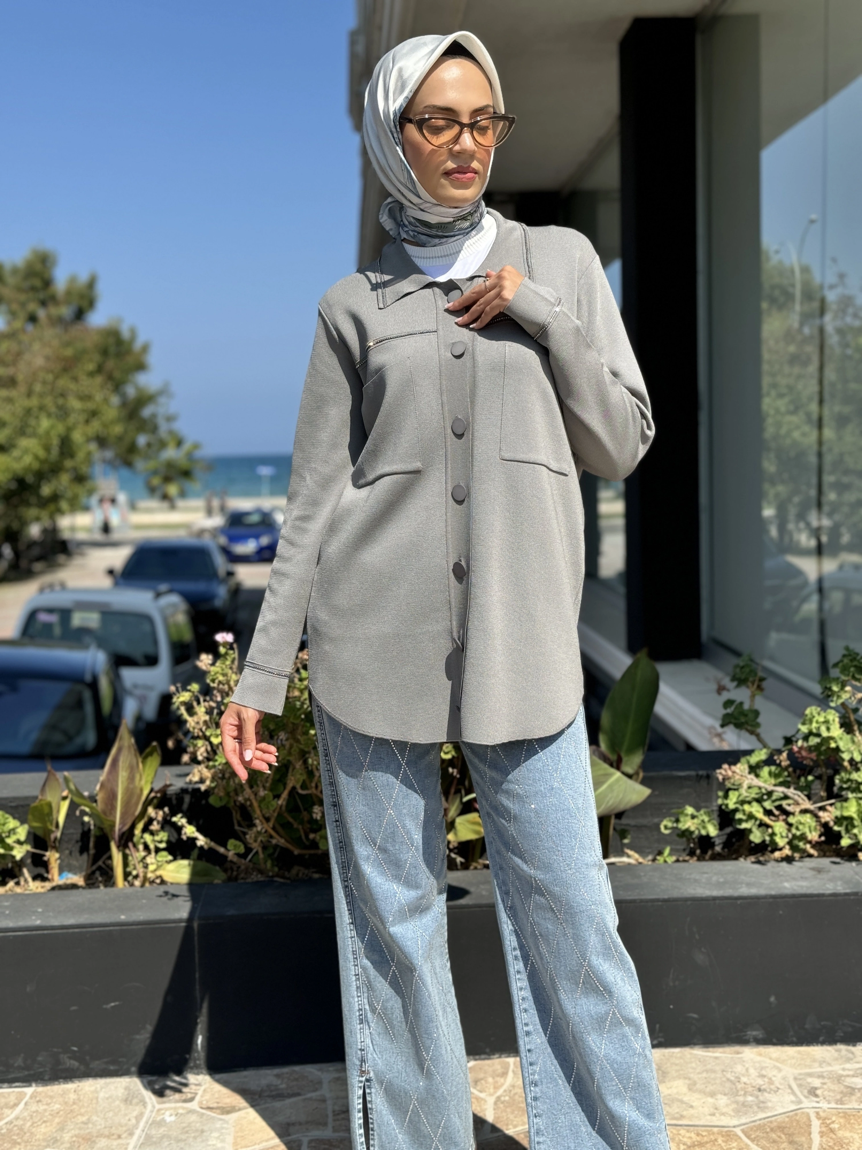 Tığ Triko Cep Detaylı Polo Yakalı Rayon Triko Hırka HRK21562