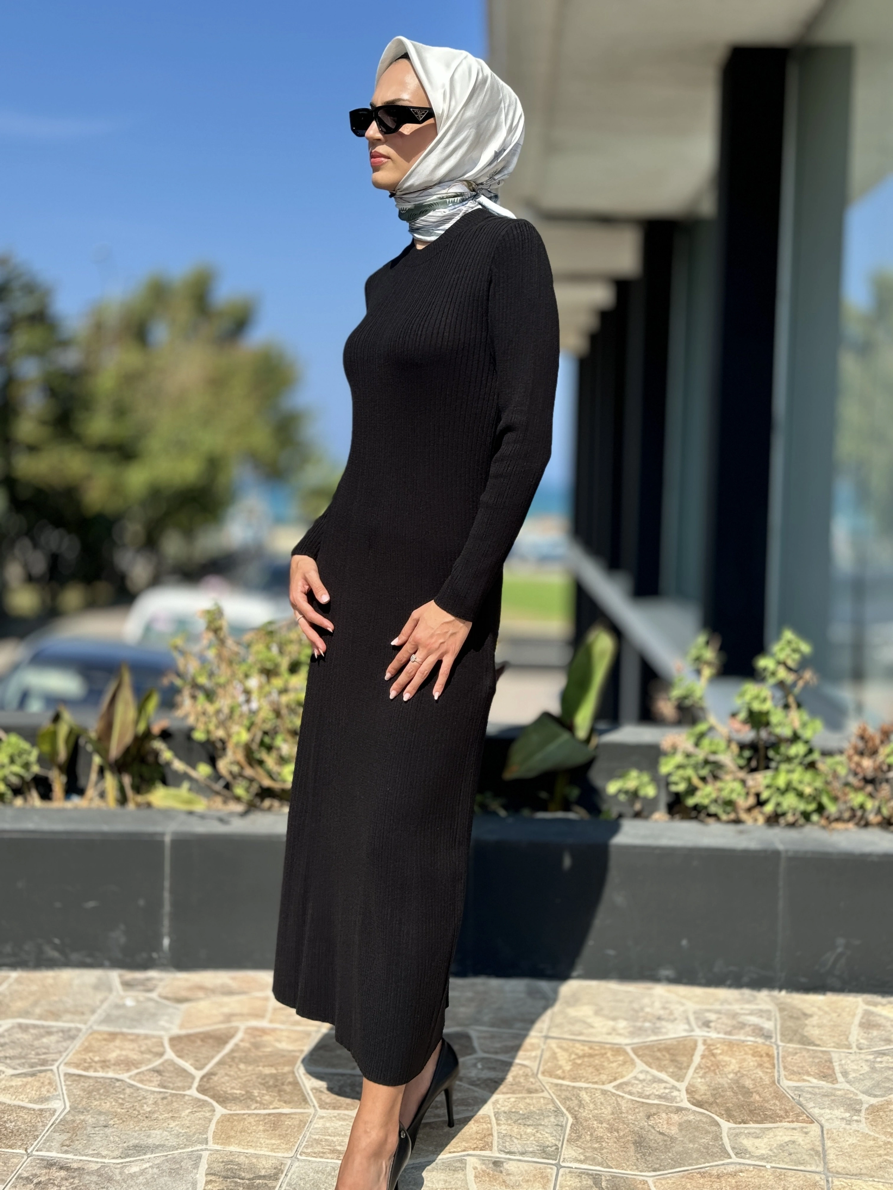 Tığ Triko Fitilli Yarım Balıkçı Triko Elbise ELB21631