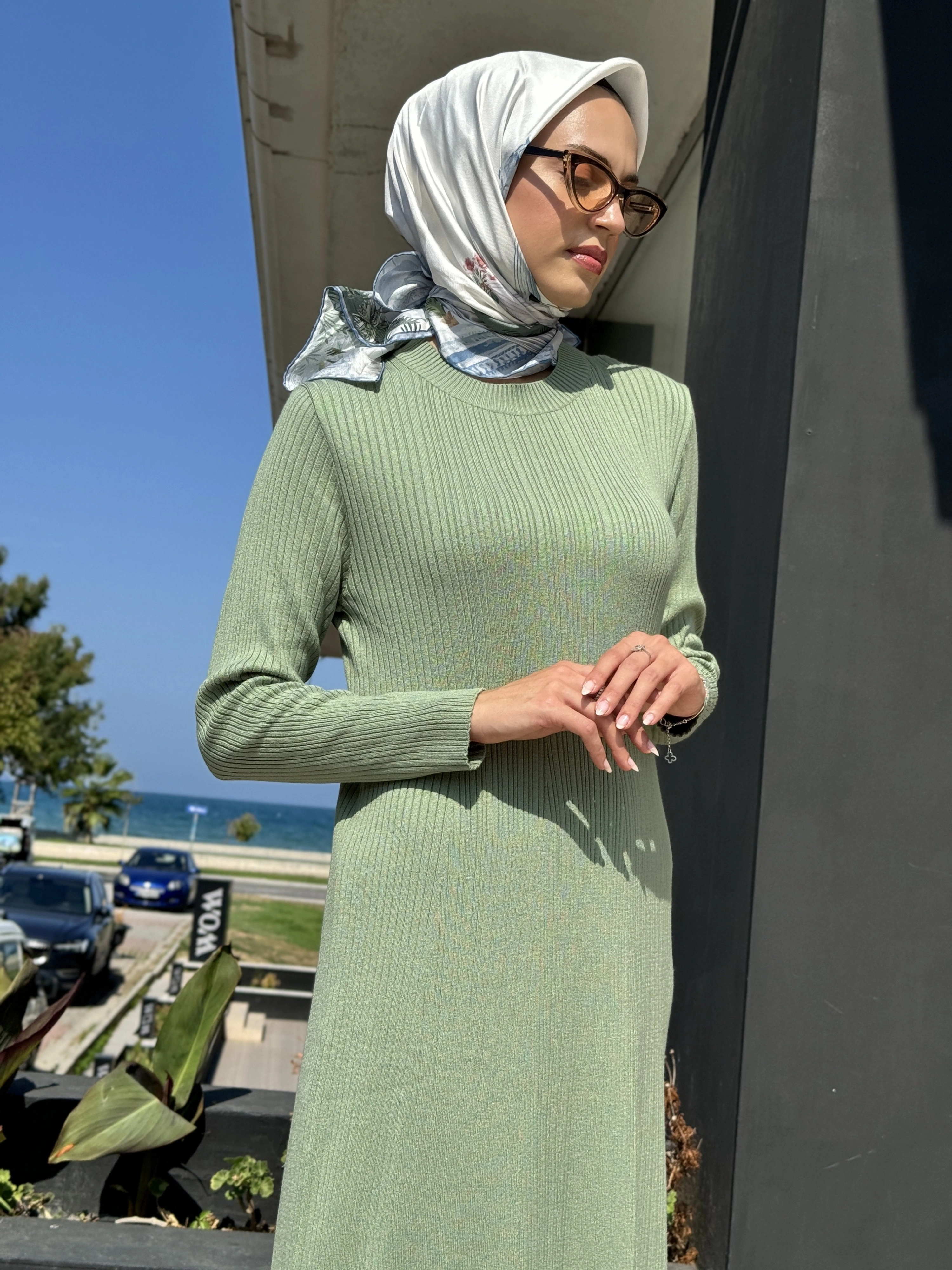 Tığ Triko Fitilli Yarım Balıkçı Triko Elbise ELB21631