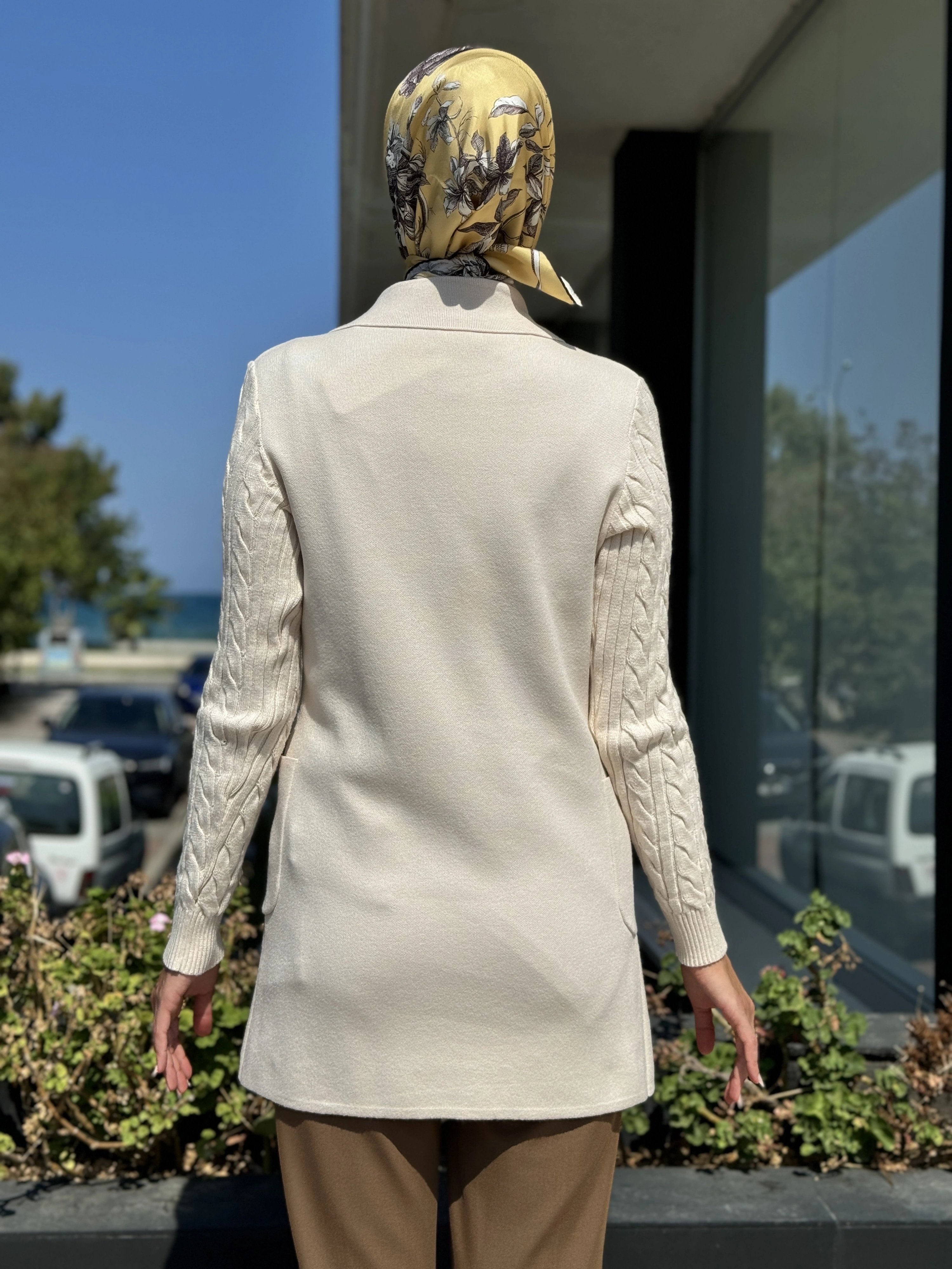 Tığ Triko Kolları Saç Örgülü Triko Blazer Hırka HRK21584