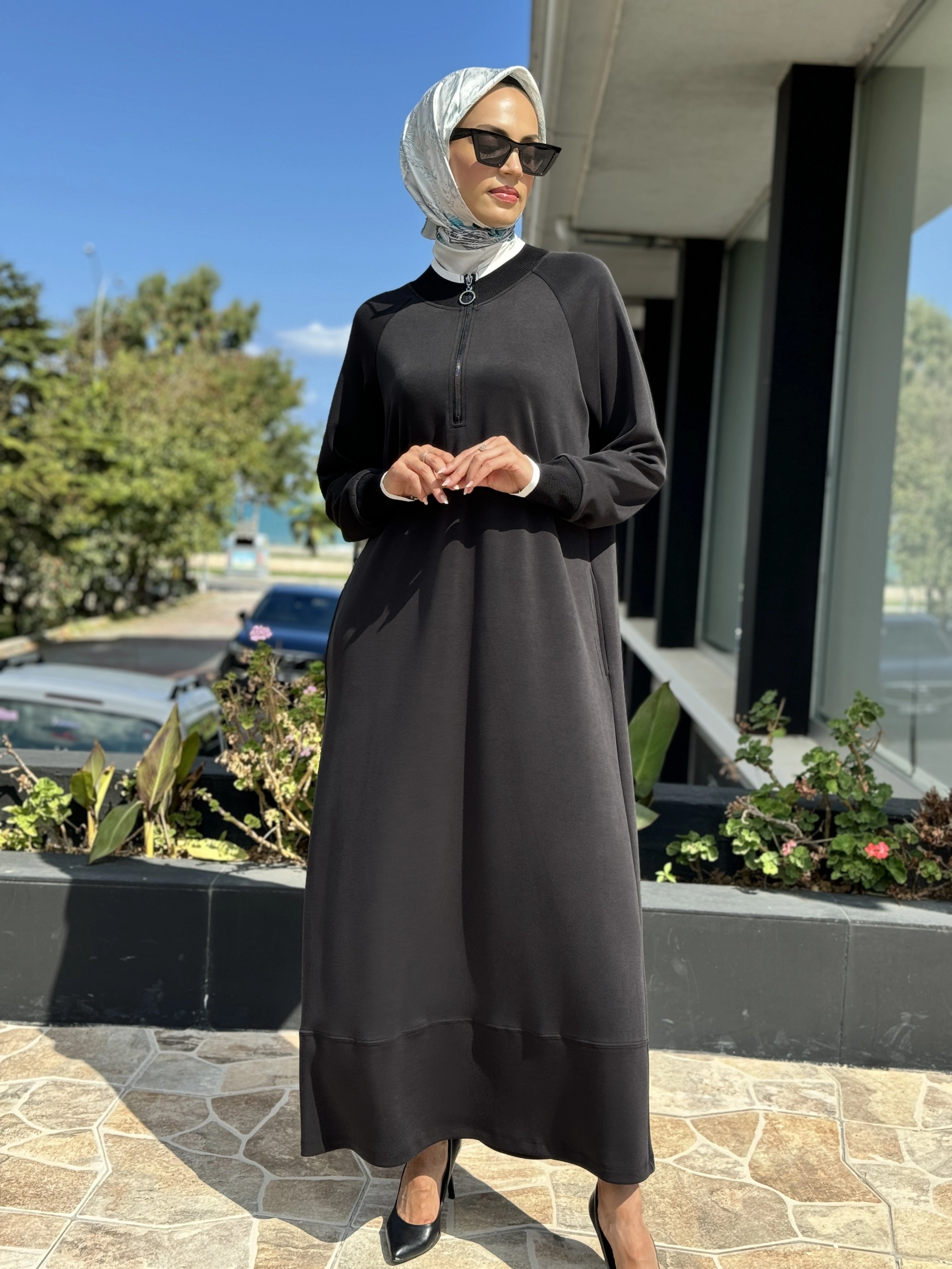 Tığ Triko Ribana Detaylı Yarım Fermuarlı Elbise ELB1768