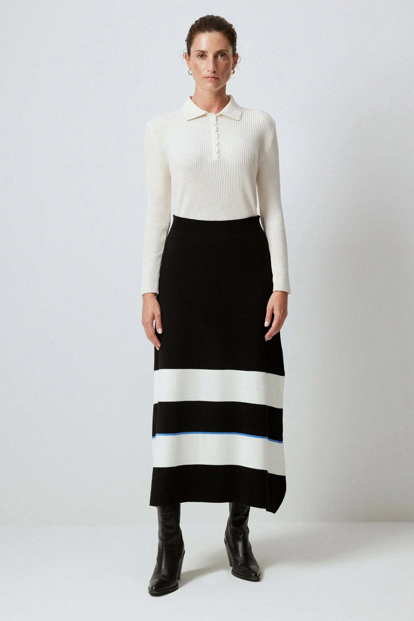 Touche Beli Lastikli Çizgili Triko Etek 23F1XD107