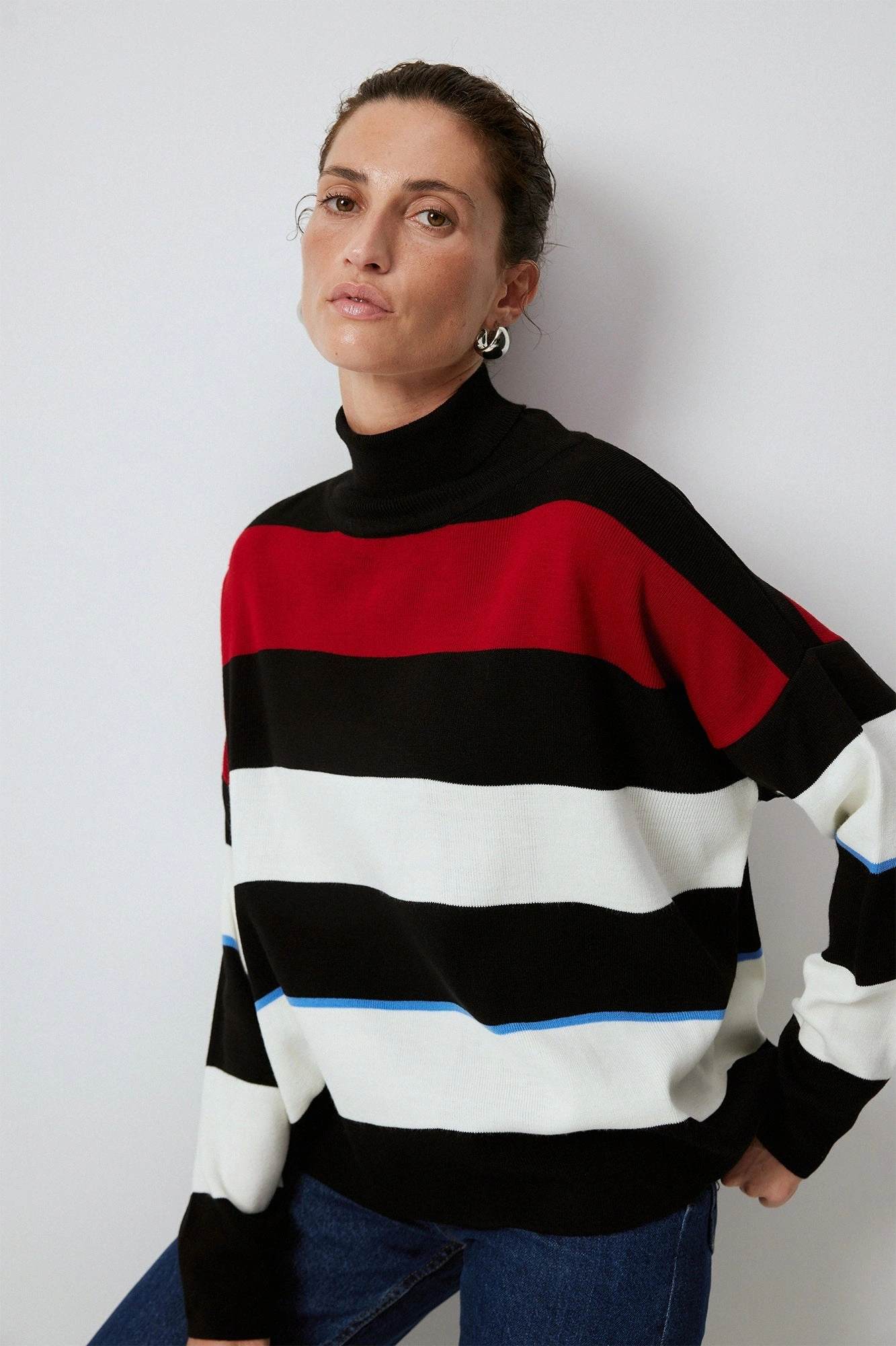 Touche Boğazlı Çizgili Kazak 23F1XD106