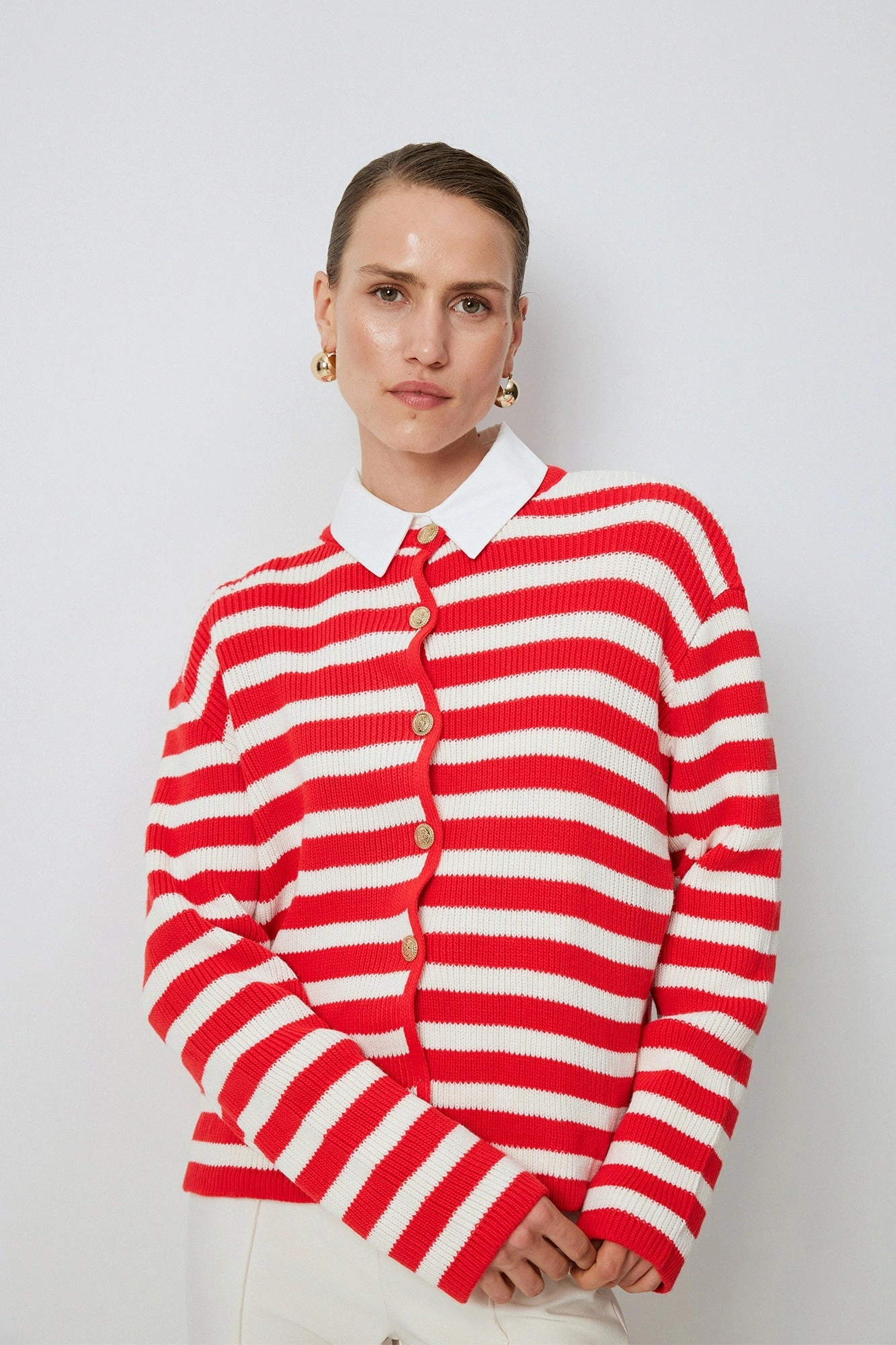 Touche Gold Düğmeli Çizgili Kısa Hırka 24F1XD025