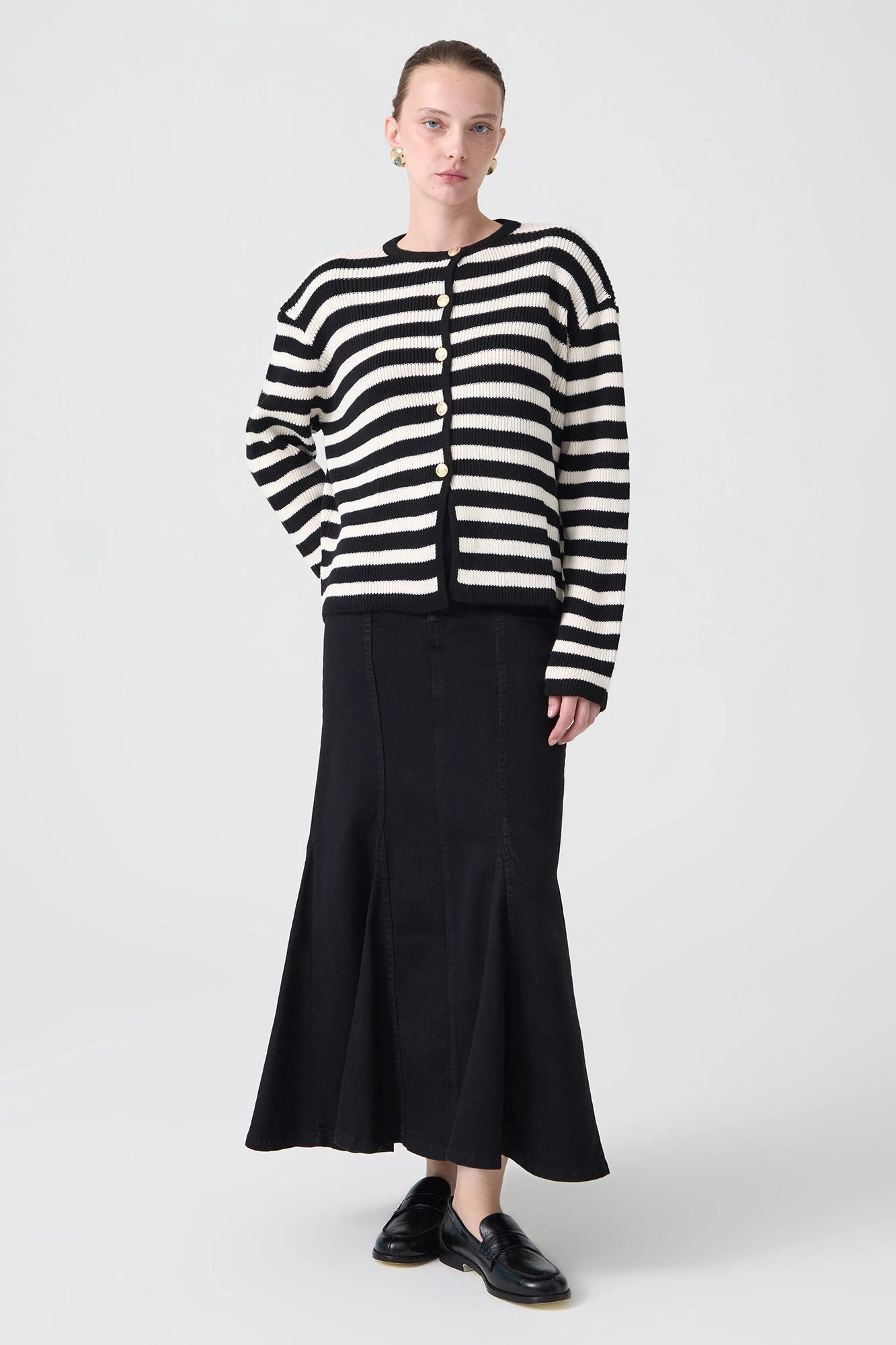 Touche Gold Düğmeli Çizgili Kısa Hırka 24F1XD025