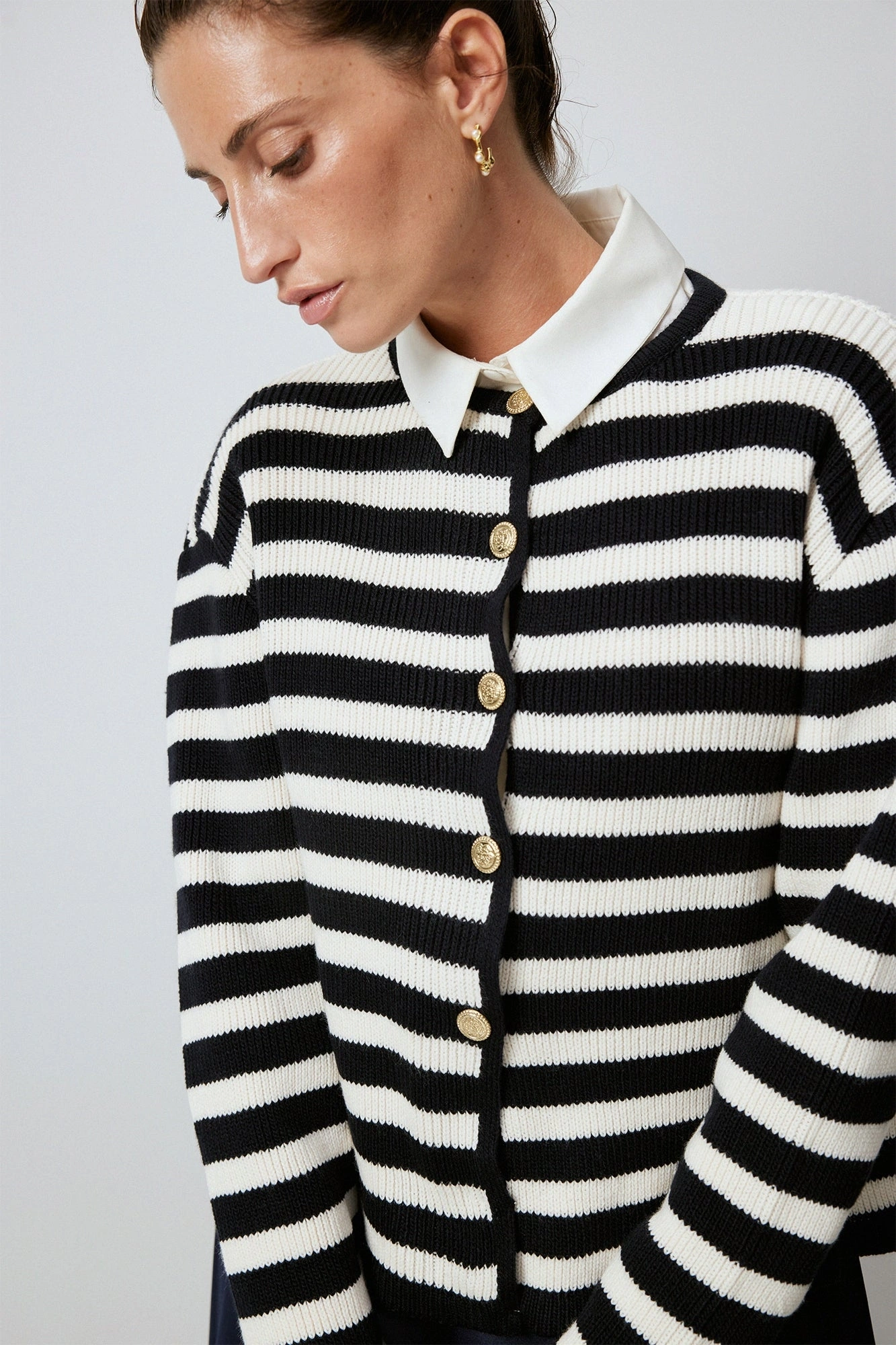 Touche Gold Düğmeli Çizgili Kısa Hırka 24F1XD025