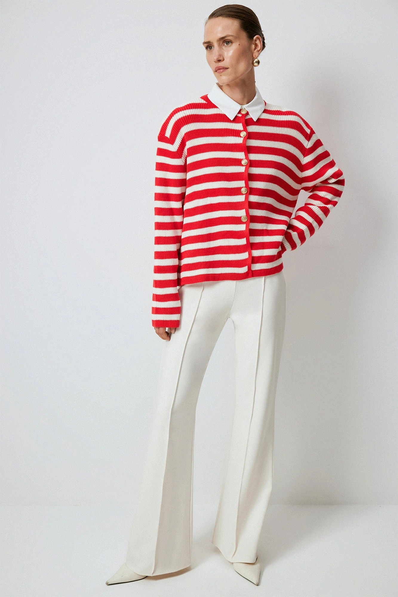 Touche Gold Düğmeli Çizgili Kısa Hırka 24F1XD025