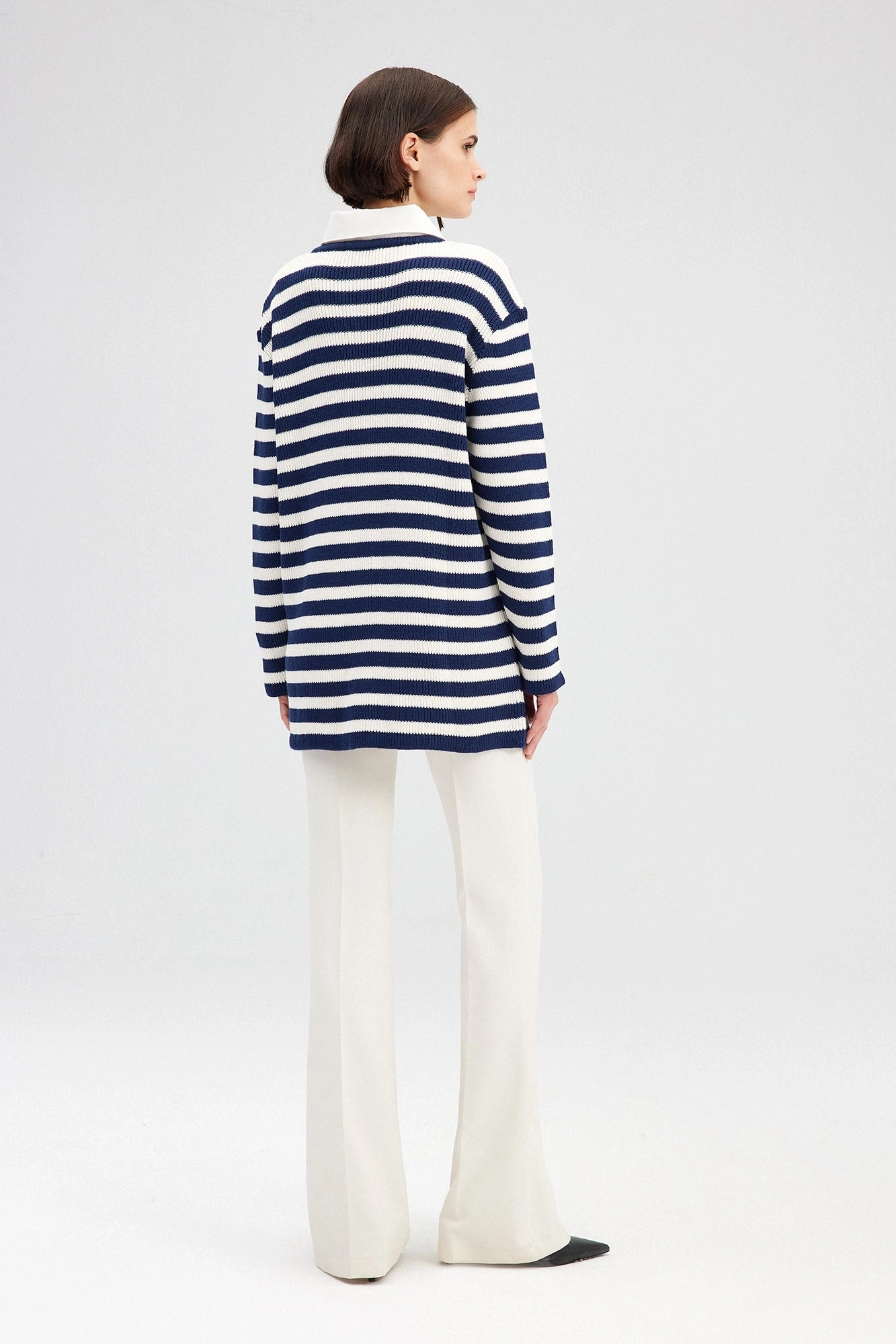 Touche Gold Düğmeli Çizgili Uzun Hırka 23F1XD166