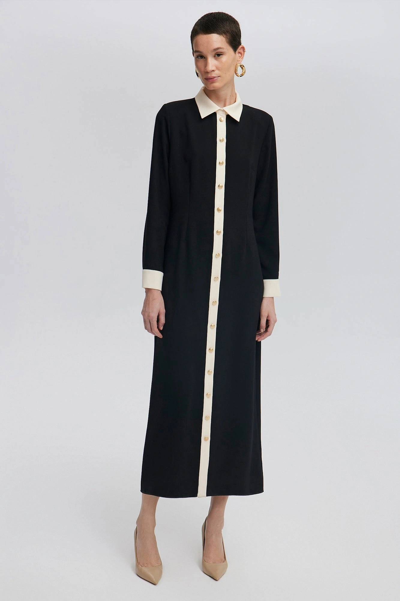 Touche Gold Düğmeli Krep Elbise 24F1T0021