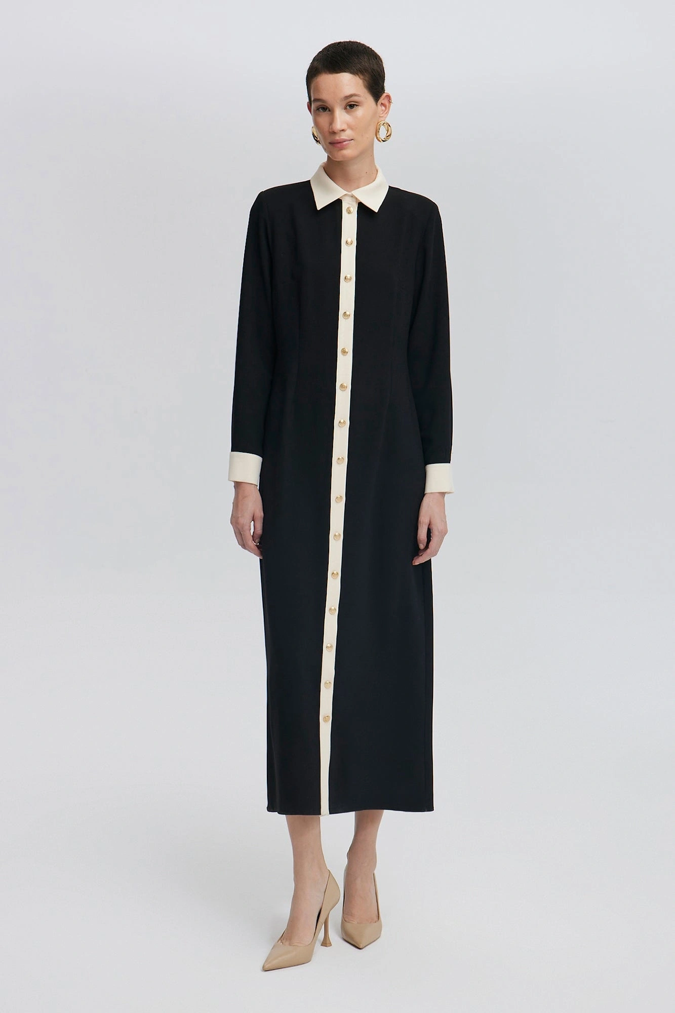 Touche Gold Düğmeli Krep Elbise 24F1T0021