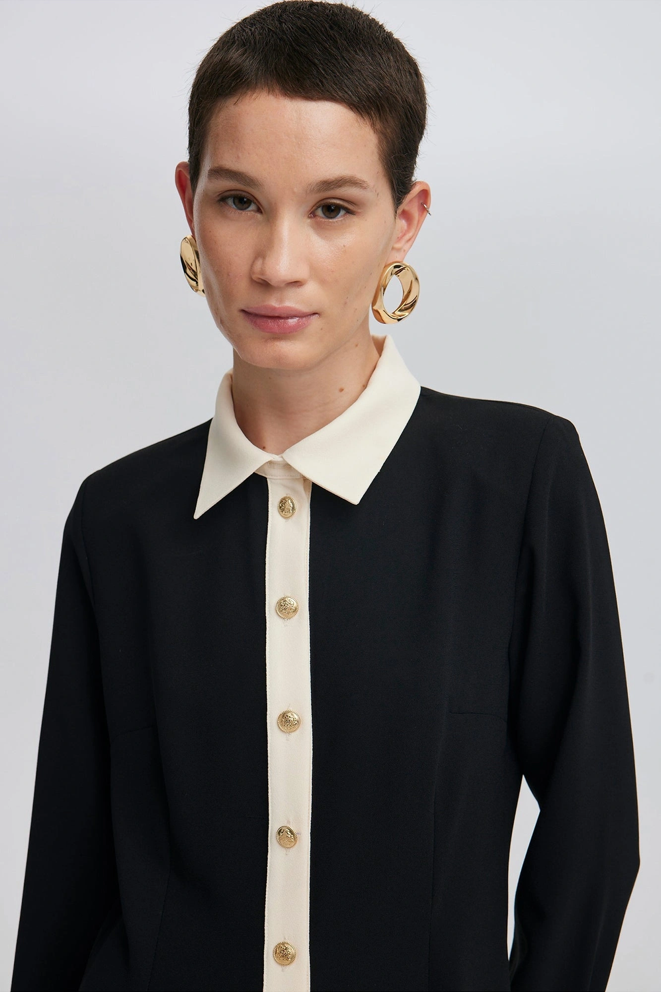 Touche Gold Düğmeli Krep Elbise 24F1T0021