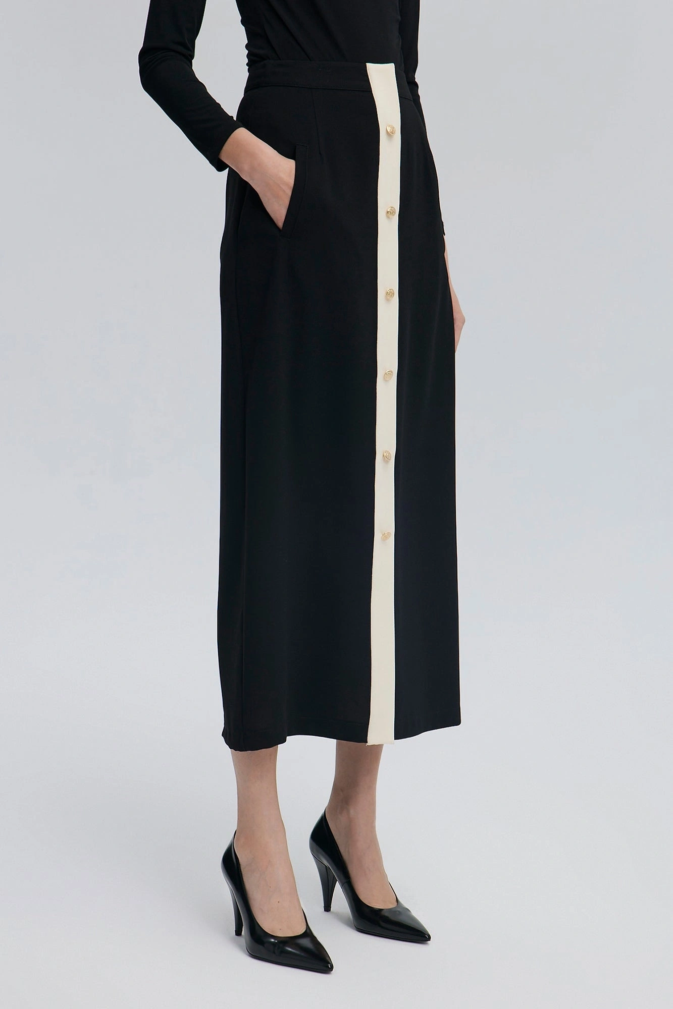 Touche Gold Düğmeli Krep Etek 24F1T0024