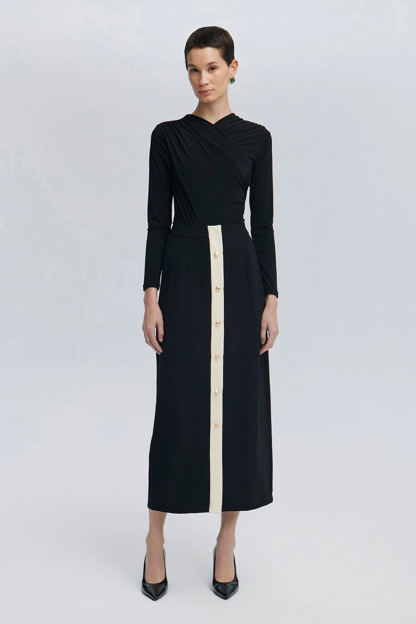 Touche Gold Düğmeli Krep Etek 24F1T0024